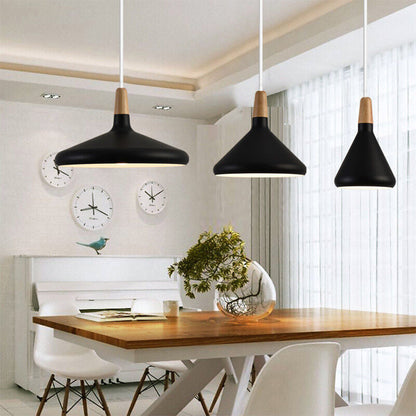 Hanging Ceiling Light Fixture Wire-Suspended E27 Socket Natural Wood Accent Modern Minimalist Style for Kitchen Island Dining Table Living R