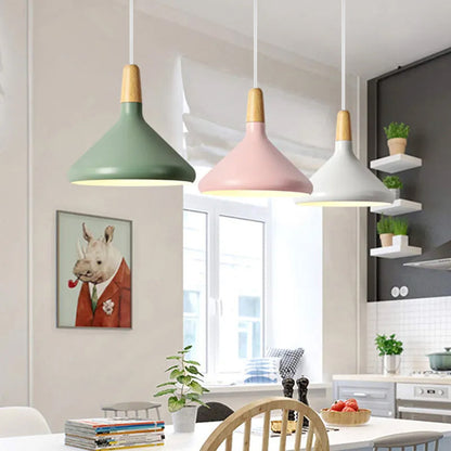 Hanging Ceiling Light Fixture Wire-Suspended E27 Socket Natural Wood Accent Modern Minimalist Style for Kitchen Island Dining Table Living R