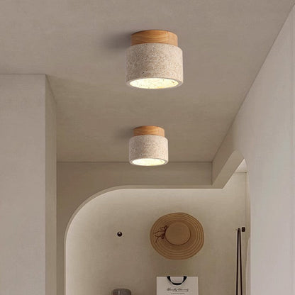 Lámpara de techo empotrada de piedra natural con detalle de madera, base E26, para dormitorio, entrada y sala de estar, accesorio de perfil bajo, iluminación ambiental superior