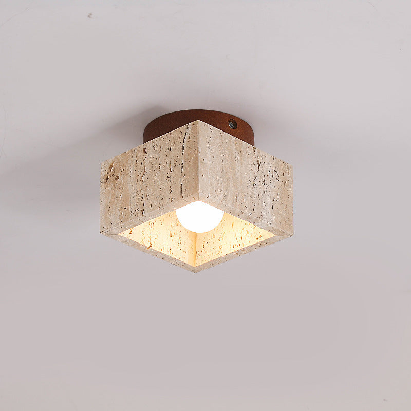 Lámpara de techo empotrada de piedra natural con detalle de madera, base E26, para dormitorio, entrada y sala de estar, accesorio de perfil bajo, iluminación ambiental superior
