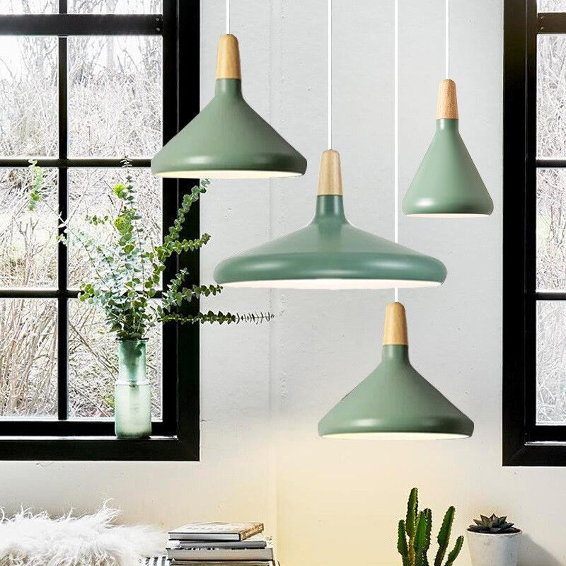 Hanging Ceiling Light Fixture Wire-Suspended E27 Socket Natural Wood Accent Modern Minimalist Style for Kitchen Island Dining Table Living R