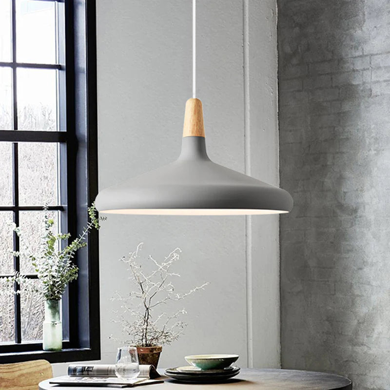 Hanging Ceiling Light Fixture Wire-Suspended E27 Socket Natural Wood Accent Modern Minimalist Style for Kitchen Island Dining Table Living R