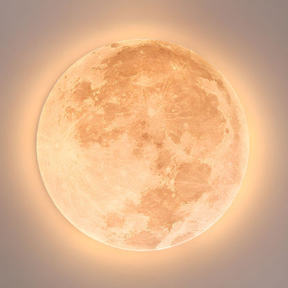 Round Flush Mount LED Ceiling Light with Lunar Surface Design Wood & Acrylic 19 in Diameter for Bedrooms Living Rooms Hallways Modern Ambien