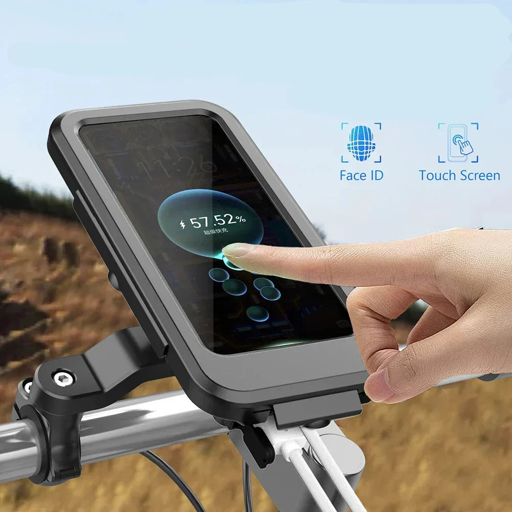 Waterproof Bike Phone Mount with Wireless Charging & 5000mAh Power Bank for E-Bikes & Motorcycles