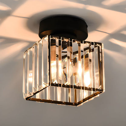 Flush Mount Crystal Light Fixture E27 Socket Black Gold for Bedroom Living Room Hallway Indoor Home Décor Compact Reflective Shade Elegant A