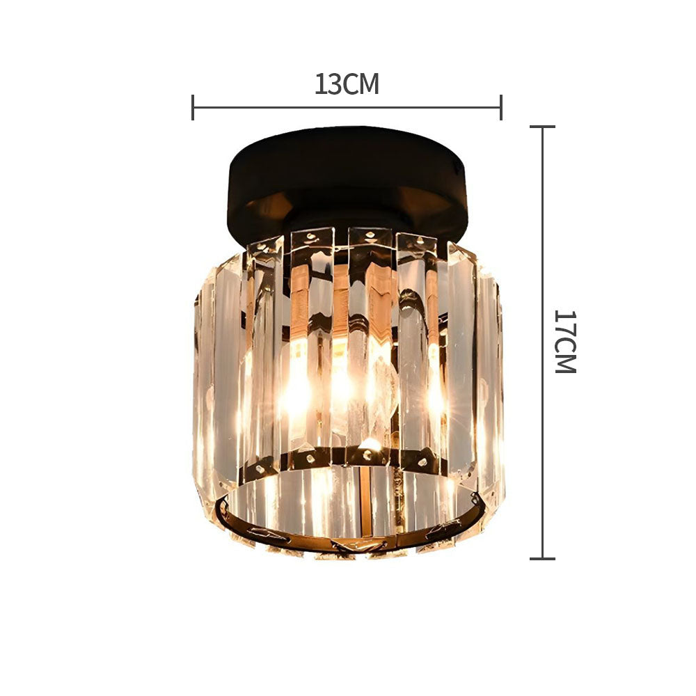 Flush Mount Crystal Light Fixture E27 Socket Black Gold for Bedroom Living Room Hallway Indoor Home Décor Compact Reflective Shade Elegant A