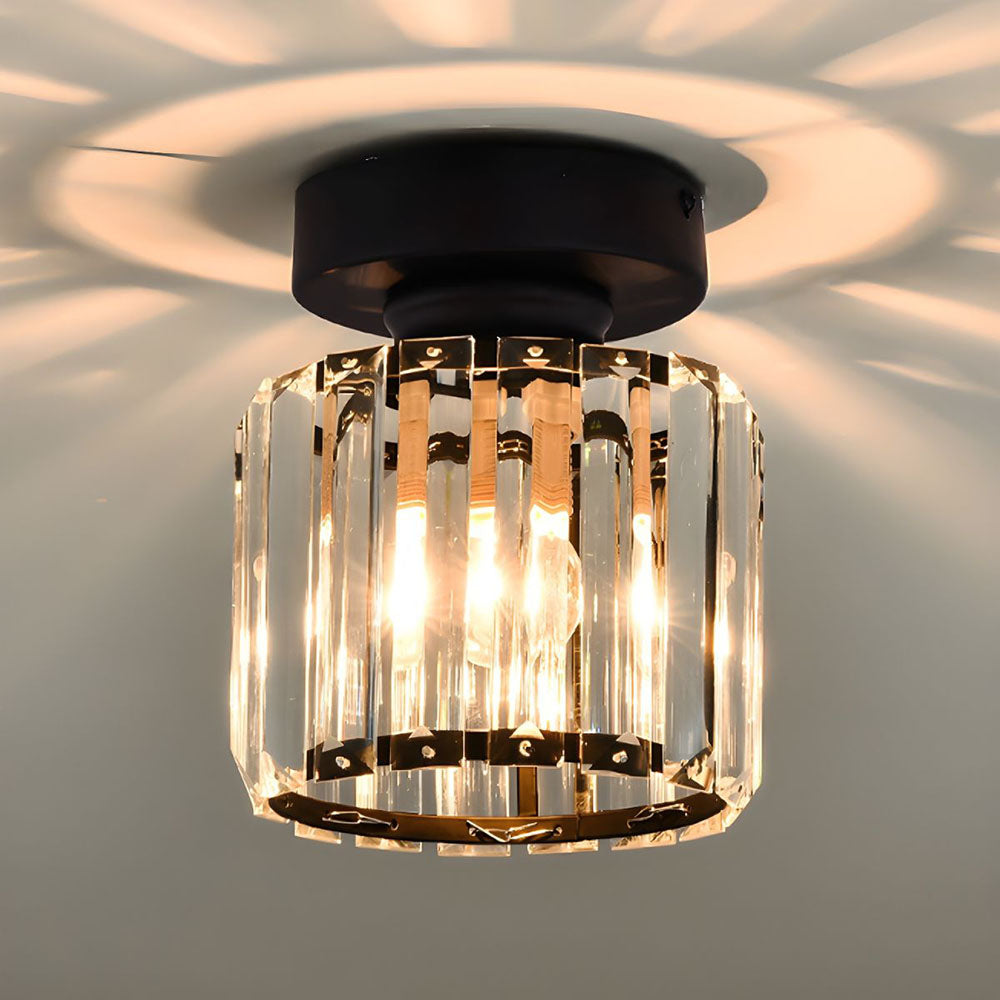 Flush Mount Crystal Light Fixture E27 Socket Black Gold for Bedroom Living Room Hallway Indoor Home Décor Compact Reflective Shade Elegant A