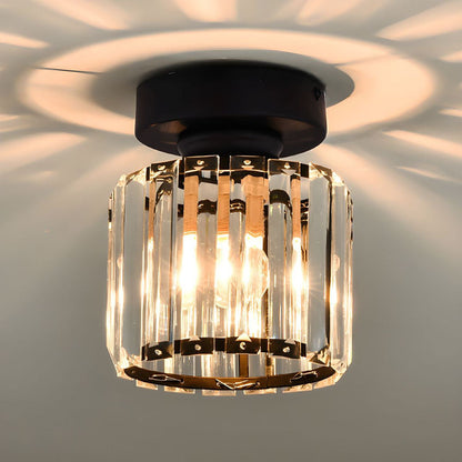 Flush Mount Crystal Light Fixture E27 Socket Black Gold for Bedroom Living Room Hallway Indoor Home Décor Compact Reflective Shade Elegant A