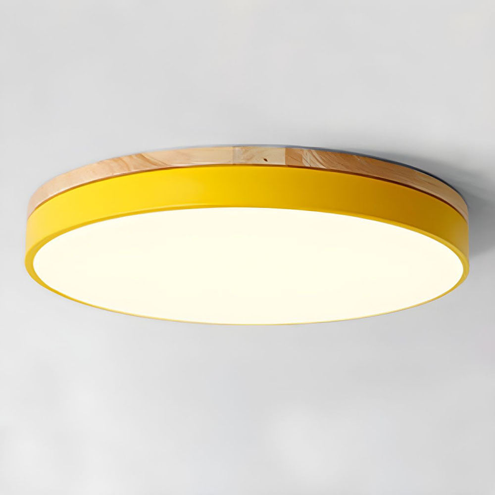 Round Wood Flush Mount LED Ceiling Light 3-Color Dimmable Scandinavian Style for Living Room Bedroom Kitchen