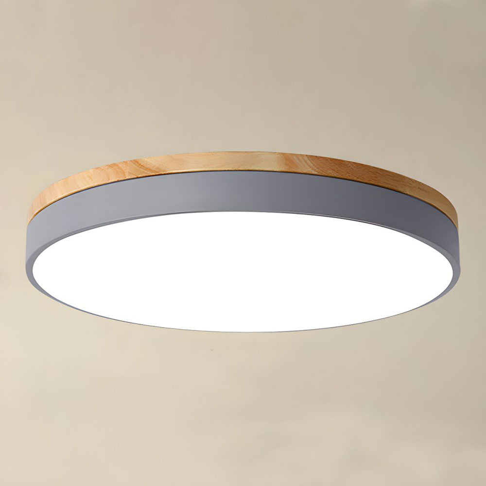 Round Wood Flush Mount LED Ceiling Light 3-Color Dimmable Scandinavian Style for Living Room Bedroom Kitchen