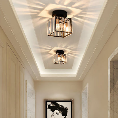 Flush Mount Crystal Light Fixture E27 Socket Black Gold for Bedroom Living Room Hallway Indoor Home Décor Compact Reflective Shade Elegant A