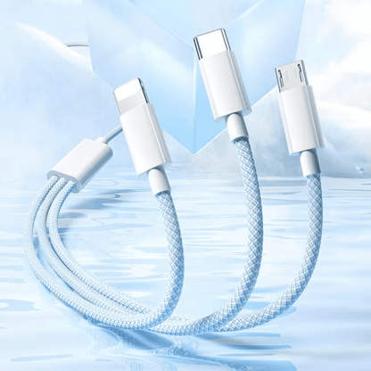 Multi-Device Fast Charging Cable USB-C to Lightning Micro-USB for iPhone Samsung Google Pixel Android Quick Power Adapter Cord 100W Data