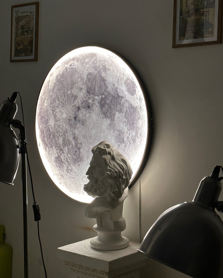 LED Moon Wall Sconce Dimmable Remote Control Light 9.4 Inch Diameter PVC Fixture for Bedroom Living Room Hallway Accent Lighting Three Color