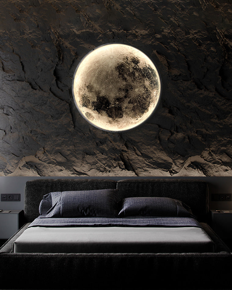 LED Moon Wall Sconce Dimmable Remote Control Light 9.4 Inch Diameter PVC Fixture for Bedroom Living Room Hallway Accent Lighting Three Color