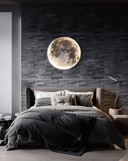 LED Moon Wall Sconce Dimmable Remote Control Light 9.4 Inch Diameter PVC Fixture for Bedroom Living Room Hallway Accent Lighting Three Color