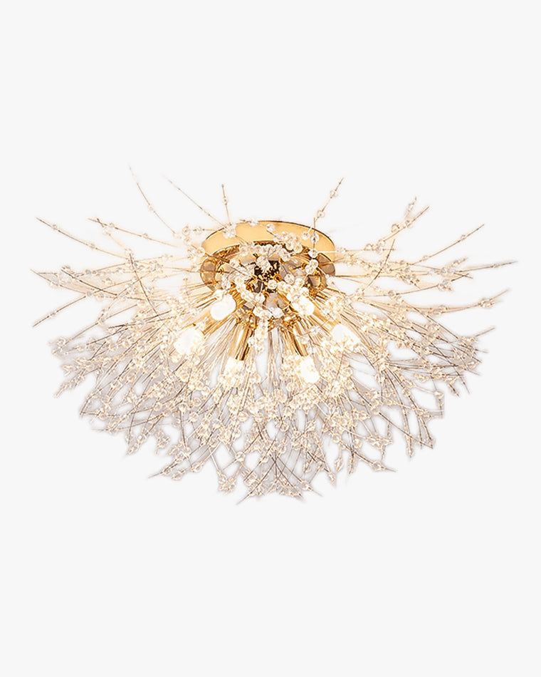 Lámpara de techo de montaje empotrado con diseño de diente de león de cristal: accesorio de 16 pulgadas en dorado y plateado para dormitorio, pasillo y baño