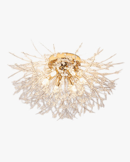 Lámpara de techo de montaje empotrado con diseño de diente de león de cristal: accesorio de 16 pulgadas en dorado y plateado para dormitorio, pasillo y baño