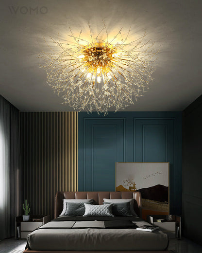 Lámpara de techo de montaje empotrado con diseño de diente de león de cristal: accesorio de 16 pulgadas en dorado y plateado para dormitorio, pasillo y baño