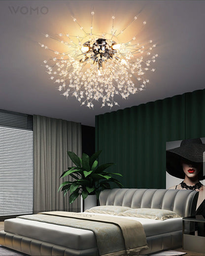Lámpara de techo de montaje empotrado con diseño de diente de león de cristal: accesorio de 16 pulgadas en dorado y plateado para dormitorio, pasillo y baño