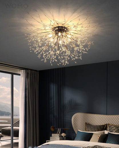 Lámpara de techo de montaje empotrado con diseño de diente de león de cristal: accesorio de 16 pulgadas en dorado y plateado para dormitorio, pasillo y baño