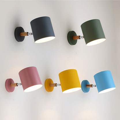 Swivel Arm Sconce Lamp E27 Socket 5 in Metal & Wood Pink Bedside Light for Bedroom Reading Nook Task Lighting Modern Minimalist Hallway