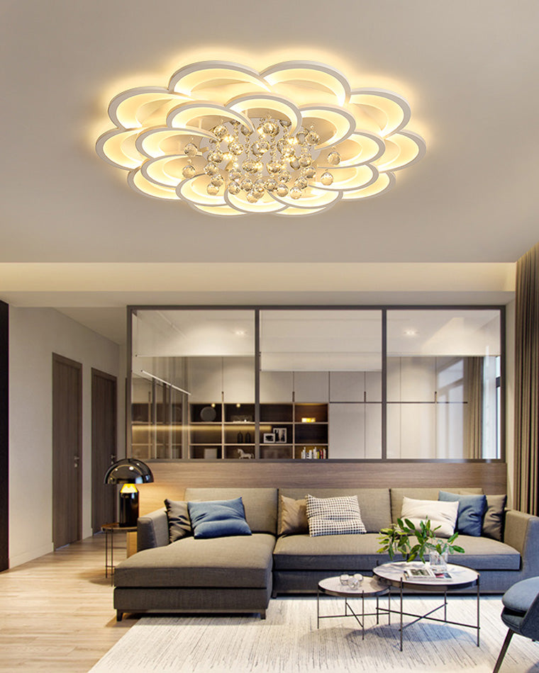 Dimmable LED Flush Mount Light with Crystal Accents 21-Inch Round for Bedroom Living Room Dining Room Contemporary Home Lighting Fixture