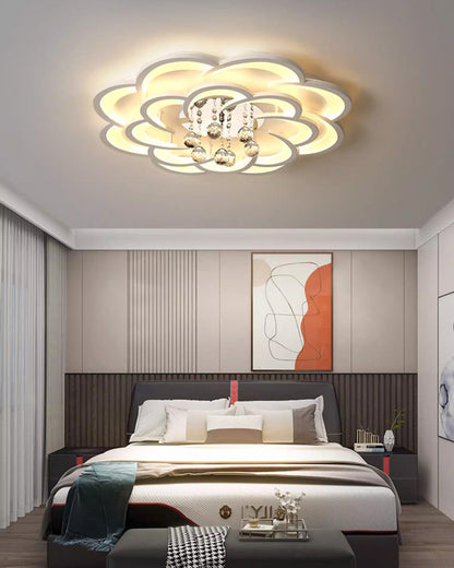 Dimmable LED Flush Mount Light with Crystal Accents 21-Inch Round for Bedroom Living Room Dining Room Contemporary Home Lighting Fixture