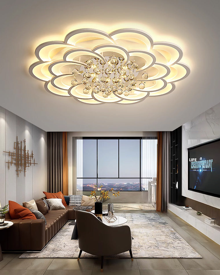 Dimmable LED Flush Mount Light with Crystal Accents 21-Inch Round for Bedroom Living Room Dining Room Contemporary Home Lighting Fixture