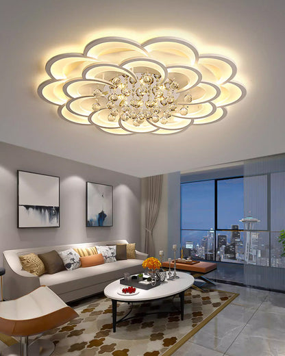 Dimmable LED Flush Mount Light with Crystal Accents 21-Inch Round for Bedroom Living Room Dining Room Contemporary Home Lighting Fixture