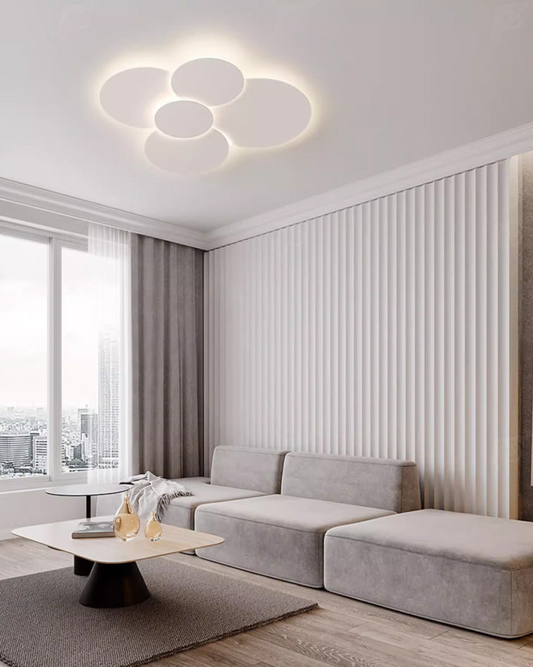 Lámpara de techo LED empotrable 31.5×28 pulg. regulable con control remoto, diseño de disco moderno de acrílico blanco para dormitorio, sala de estar y baño 1