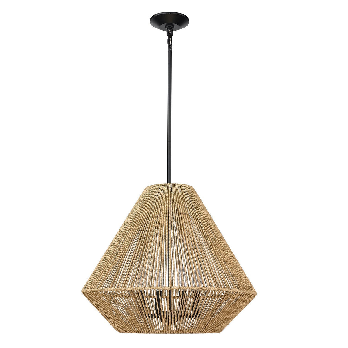 Woven Rope Ceiling Light Fixture 21 in Matte Black Adjustable Height Dimmable 4-Bulb Hanging Lamp for Dining Room Bedroom Kitchen Island Boh