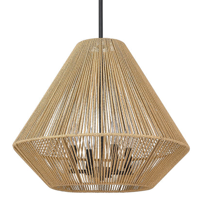 Woven Rope Ceiling Light Fixture 21 in Matte Black Adjustable Height Dimmable 4-Bulb Hanging Lamp for Dining Room Bedroom Kitchen Island Boh