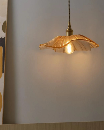 Glass Pendant Light with Brass Socket and Organic Petal Shape for Dining Room and Living Space