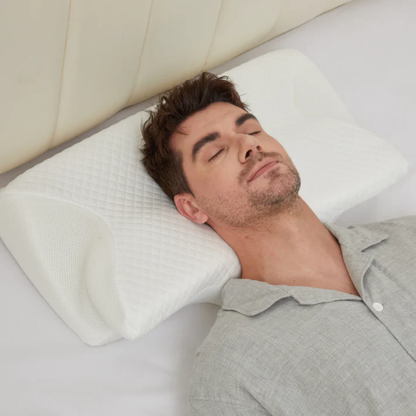 Contoured Memory Foam Sleep Pillow for Airway Support and Neck Alignment – Dual Height for Side and Back Sleepers, Breathable Mesh Cover