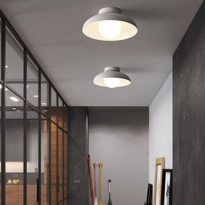 Single-Bulb Ceiling Light with Iron Frame and Glass Shade for Bedroom, Hallway, or Entryway