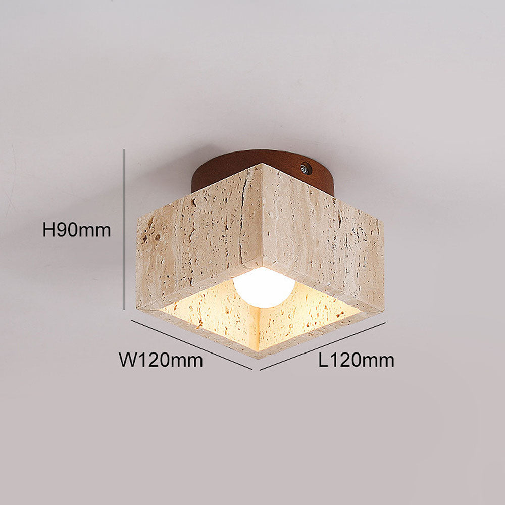 Lámpara de techo empotrada de piedra natural con detalle de madera, base E26, para dormitorio, entrada y sala de estar, accesorio de perfil bajo, iluminación ambiental superior
