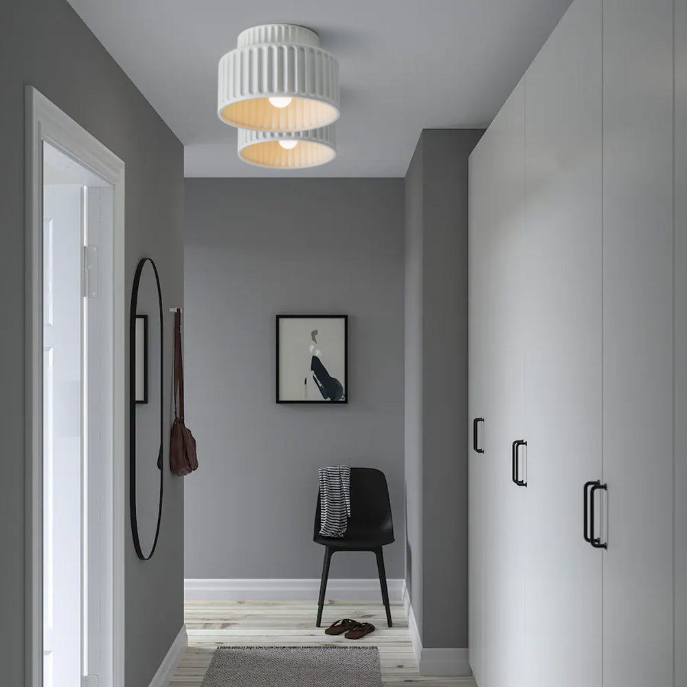Lámpara de techo de resina de montaje empotrado, casquillo E27, pantalla texturizada, color blanco, para cocina, dormitorio, pasillo, perfil bajo, diseño escandinavo minimalista moderno