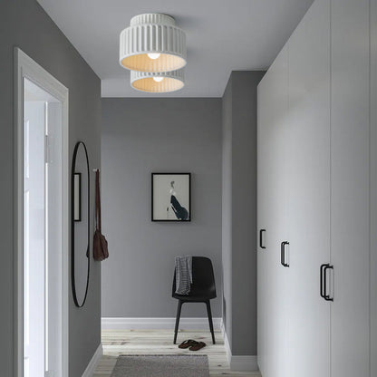 Lámpara de techo de resina de montaje empotrado, casquillo E27, pantalla texturizada, color blanco, para cocina, dormitorio, pasillo, perfil bajo, diseño escandinavo minimalista moderno