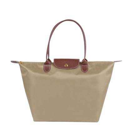Water-Resistant Nylon Tote Bag with Leather Accents – Spacious Shoulder Carryall for Work, Travel & Everyday Use