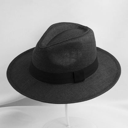 Sombrero Fedora de paja con protección UPF 50+, ala con alambre y banda de cuero para hombre y mujer