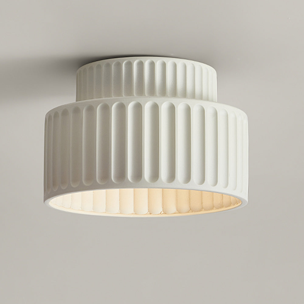 Lámpara de techo de resina de montaje empotrado, casquillo E27, pantalla texturizada, color blanco, para cocina, dormitorio, pasillo, perfil bajo, diseño escandinavo minimalista moderno