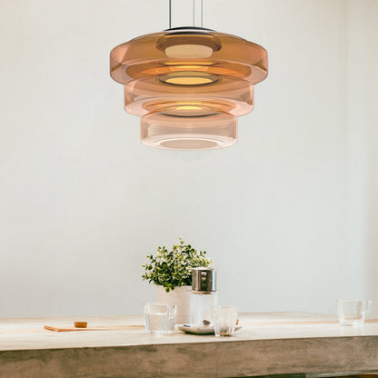 Tiered Glass Hanging Fixture 18 in Amber with Integrated LED for Island Kitchens Dining Areas Living Spaces Modern Minimalist Bauhaus-Inspir