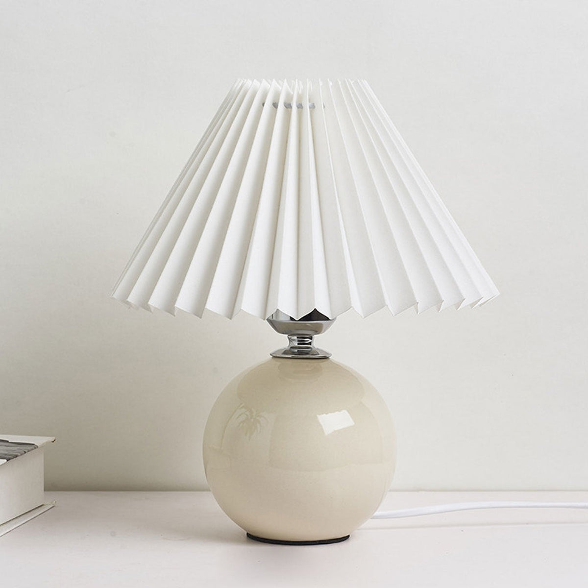 Ceramic Accent Lamp with Fabric Shade 11x9.5 in E26 Socket for Nightstand Desk Study Room Reading Light Modern Home Decor