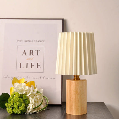 Wooden Desk Lamp with Fabric Shade 12 Inch Accent Light for Nightstand Office Den Dimmable LED Small Reading Light Modern Home Décor