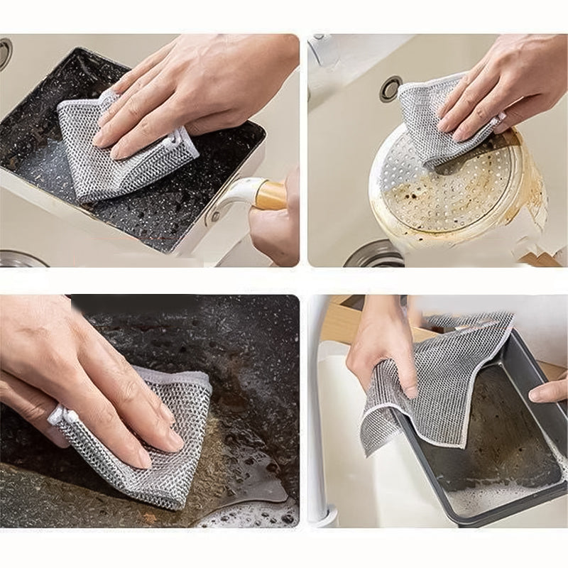 Stainless Steel Scouring Pads for Cast Iron Skillets Griddles Ovens Cookware 8×8 Inch Reusable Non-Scratch Wire Mesh Scrubber for Home Resta