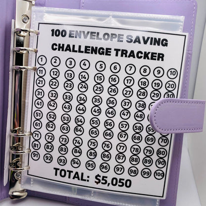 Cash Savings Tracker Organizer with 100 Labeled Pockets – Money Management Planner System – A5 Budget Book with Reusable Chart for