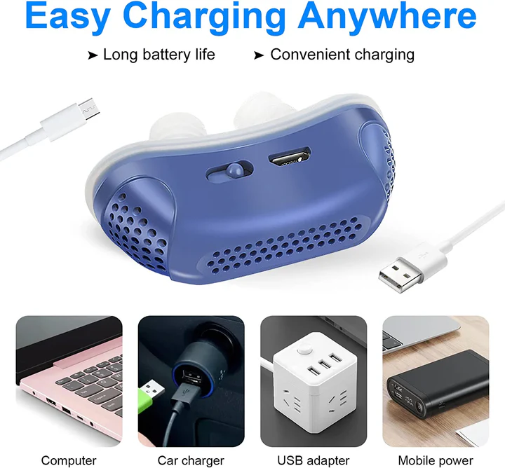 Portable Sleep Apnea Relief Device Anti-Snoring Nasal Airway Support System for Travel Home Bedroom USB Rechargeable Silicone Soft Ear Clips