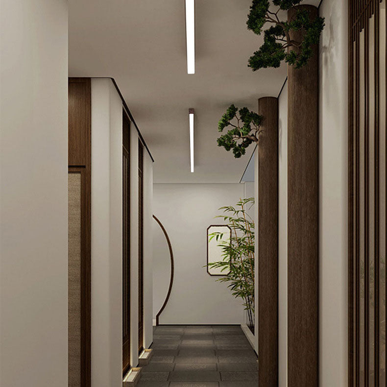Hardwired LED Ceiling Light Fixture 24 in Aluminum Walnut Finish for Bedroom Living Room Hallway Low Profile Modern Indoor Lighting