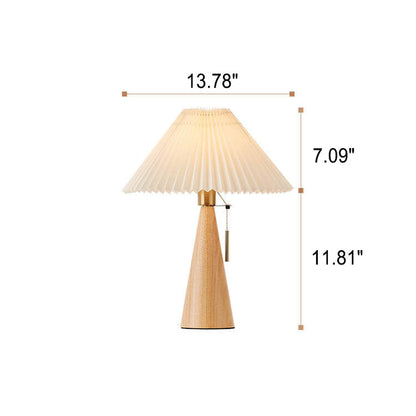 Wooden Bedside Lamp with Pleated Shade 14 in Dimmable Fabric Accent Light for Bedroom Living Room Reading Nook Japandi Scandinavian Decor