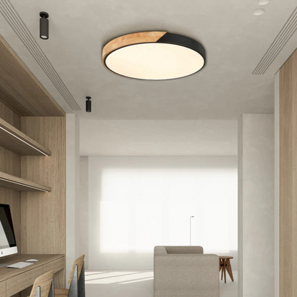 Wooden Flush Mount LED Light Fixture 3000K Soft White for Bedroom Living Room Hallway Minimalist Nordic Style Modern Recessed Low Profile Ac